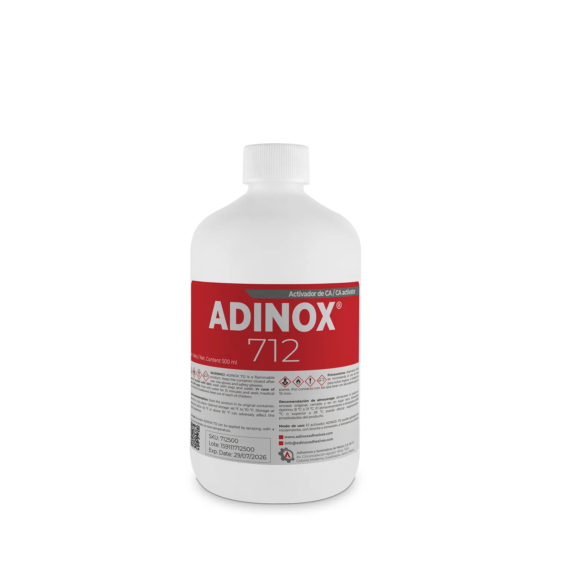 ADINOX® 712 — Presentación de 500 ml activador para adhesivo instantáneo ADINOX 712, presentación de 500 ml